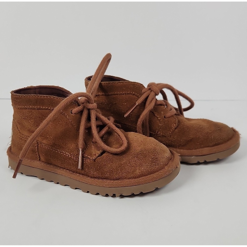 UGG Neumel Kids Boots Chestnut Brown Suede Chukka Lace Up 1010269K 10T